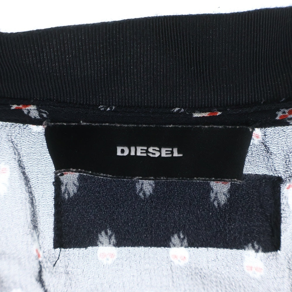DIESEL(ディーゼル) 総柄スカルデザイン シースルー レース 長袖シャツ ブラック レディース IN000057