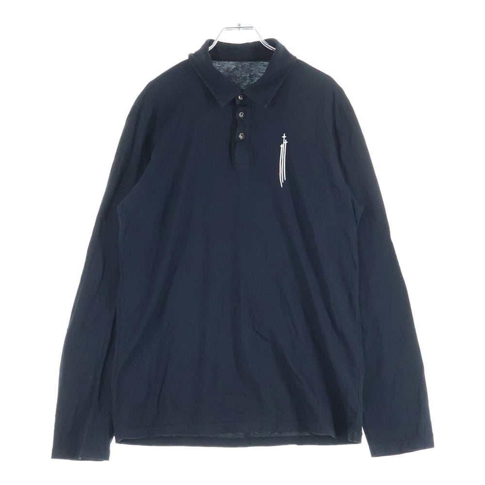 CHROME HEARTS(クロムハーツ) CH POLO L/S BSフレア ブラックロジウムボタン RS3プリント 長袖ポロシャツ ロングスリーブカットソー ブラック