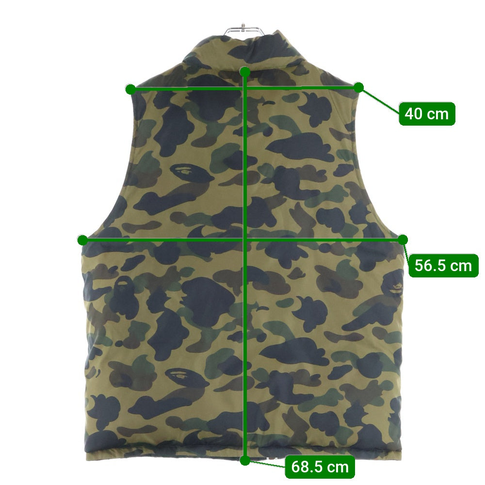 A BATHING APE(アベイシングエイプ) ワンポイントロゴ リバーシブル カモフラ ダウンベスト ブラック/カーキ 1870‐140‐053