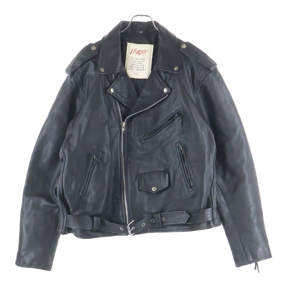 NO BRAND(ノーブランド) L.A.ROXX(エルエーロックス)Double Riders Jacket バックスカルプリント ダブルライダースジャケット レザージャケット ブラック