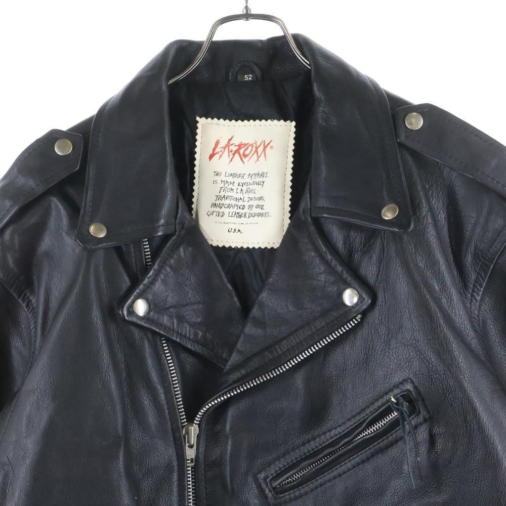 NO BRAND(ノーブランド) L.A.ROXX(エルエーロックス)Double Riders Jacket バックスカルプリント ダブルライダースジャケット レザージャケット ブラック
