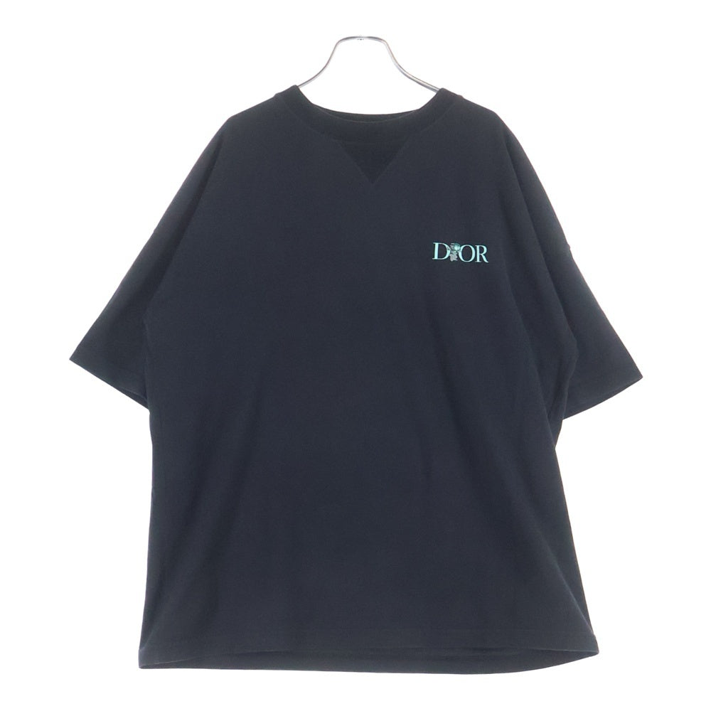 Christian Dior(クリスチャンディオール) 22AW バックローズ刺繍 ロゴプリント クルーネック半袖Tシャツカットソー ブラック 243J685A0677