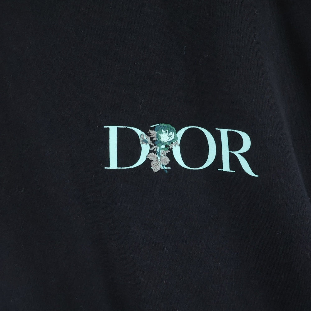 Christian Dior(クリスチャンディオール) 22AW バックローズ刺繍 ロゴプリント クルーネック半袖Tシャツカットソー ブラック 243J685A0677