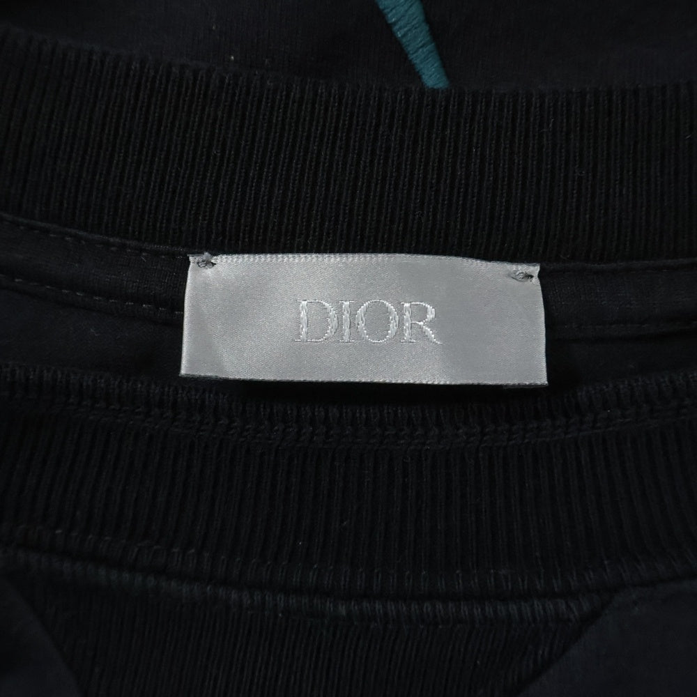 Christian Dior(クリスチャンディオール) 22AW バックローズ刺繍 ロゴプリント クルーネック半袖Tシャツカットソー ブラック 243J685A0677