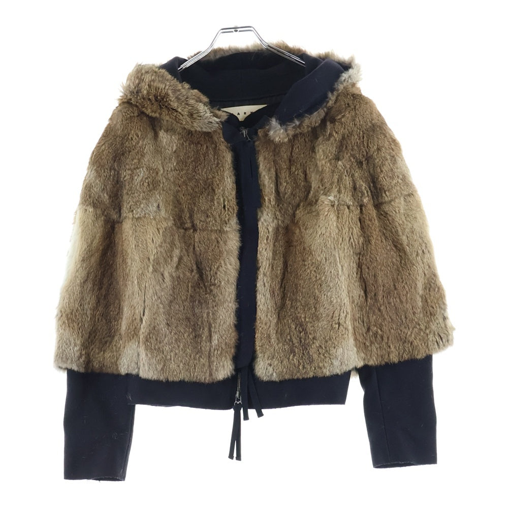 MARNI(マルニ) レイヤード ファーブルゾンジャケット ネイビー/ブラウン レディースW11JKMK04U00P0189