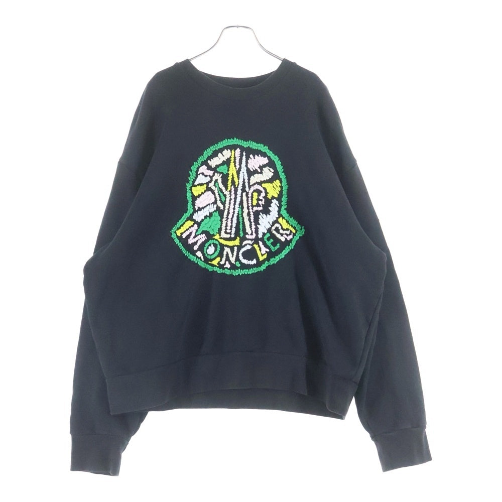 MONCLER(モンクレール) 24SS SWEAT SHIRT ロゴ刺繍 クルーネックスウェットトレーナー ブラック J10918G00023 89AEN