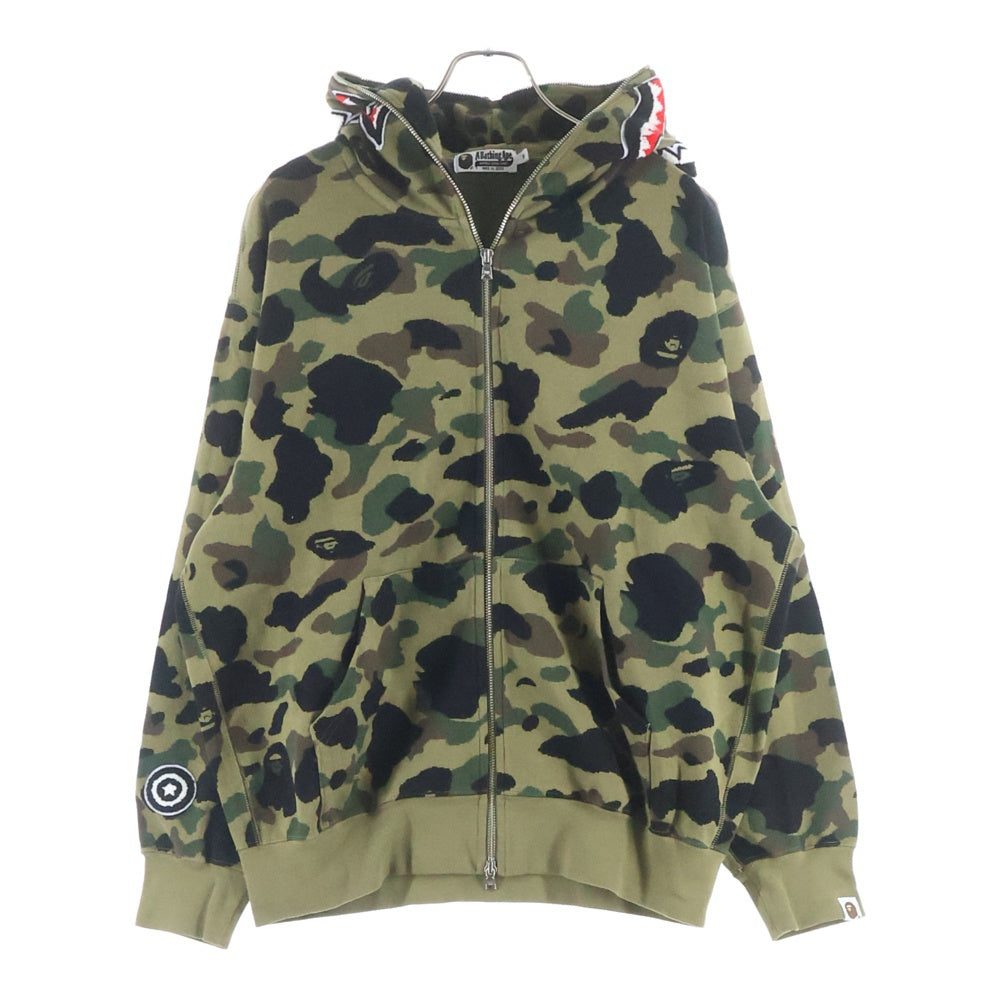 A BATHING APE(アベイシングエイプ) CAMO JACQUARD HOODIE カモ ジャガード フーディ シャーク ジップアップパーカー 迷彩 カーキ 001ZPL301304M