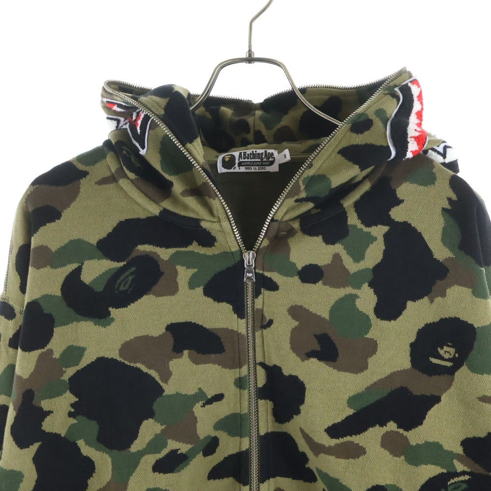 A BATHING APE(アベイシングエイプ) CAMO JACQUARD HOODIE カモ ジャガード フーディ シャーク ジップアップパーカー 迷彩 カーキ 001ZPL301304M