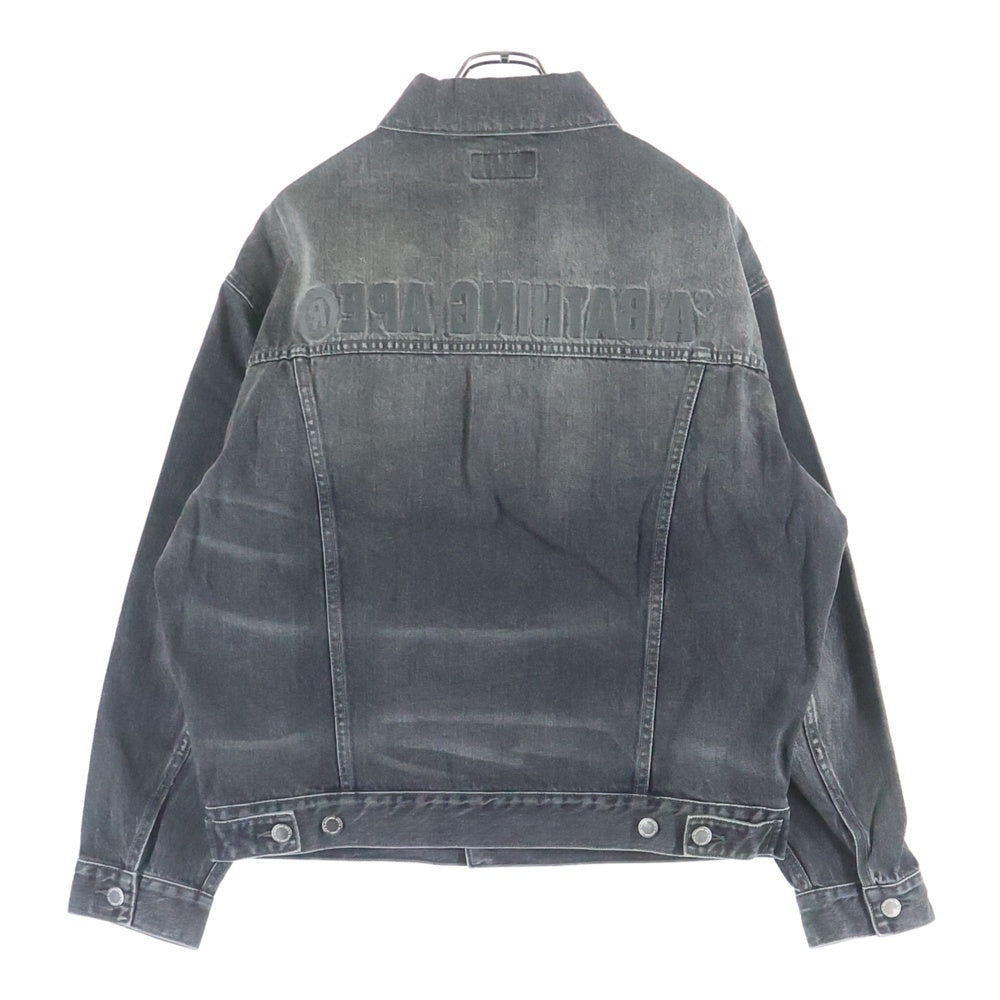 A BATHING APE(アベイシングエイプ) Distressed Denim Trucker Jacket ロゴ デニム トラッカー ジャケット ブラック 001LJK801308M