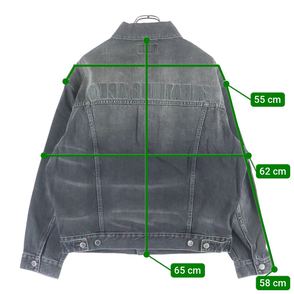 A BATHING APE(アベイシングエイプ) Distressed Denim Trucker Jacket ロゴ デニム トラッカー ジャケット ブラック 001LJK801308M
