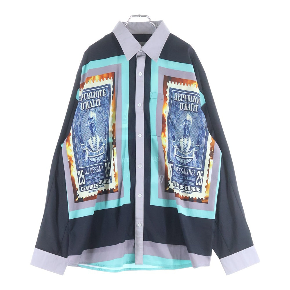 NO BRAND(ノーブランド) WANNA(ワナ) Stamp Shirts L/S スタンプ 長袖シャツ 総柄 ブラック 24WO-WNA-23307