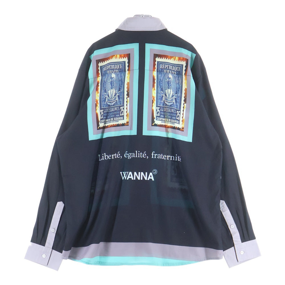 NO BRAND(ノーブランド) WANNA(ワナ) Stamp Shirts L/S スタンプ 長袖シャツ 総柄 ブラック 24WO-WNA-23307