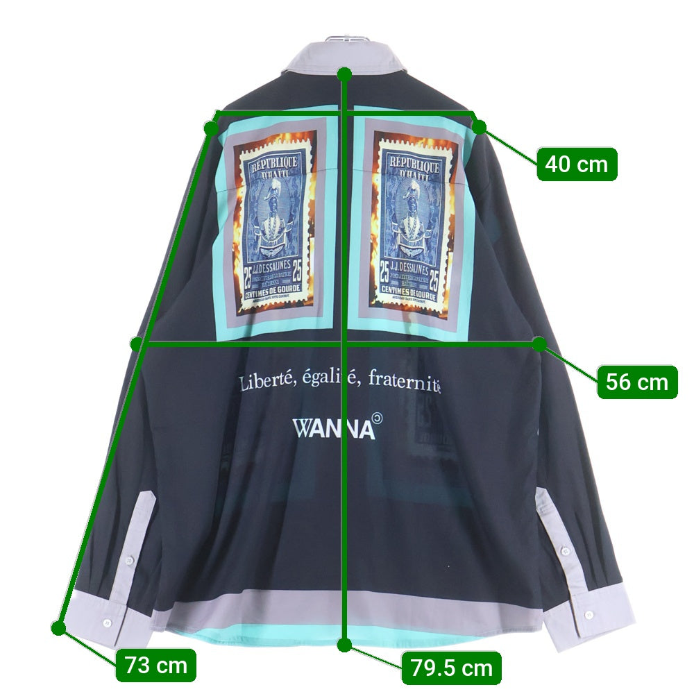 NO BRAND(ノーブランド) WANNA(ワナ) Stamp Shirts L/S スタンプ 長袖シャツ 総柄 ブラック 24WO-WNA-23307