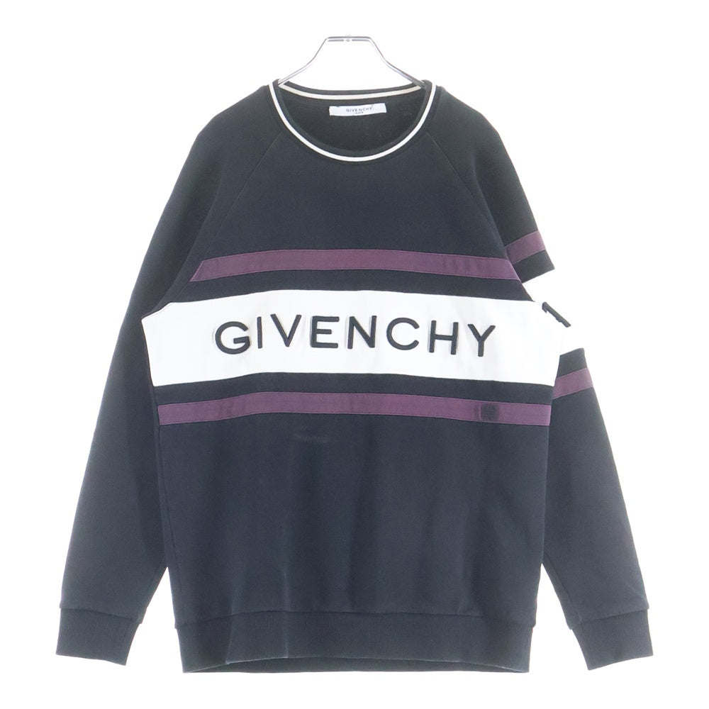 GIVENCHY(ジバンシィ) 19SS ロゴ刺繍 フロントボーダーロゴ クルーネックスウェットシャツ ブラック BM70HS3003