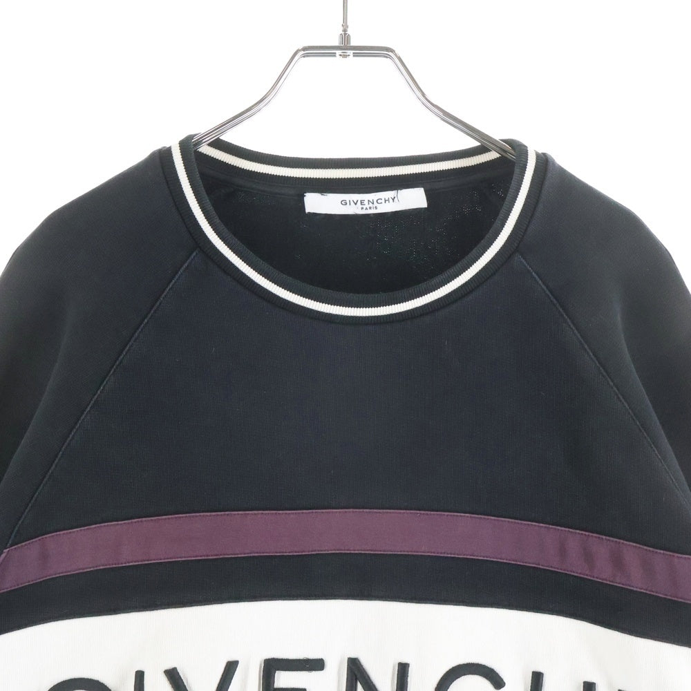 GIVENCHY(ジバンシィ) 19SS ロゴ刺繍 フロントボーダーロゴ クルーネックスウェットシャツ ブラック BM70HS3003