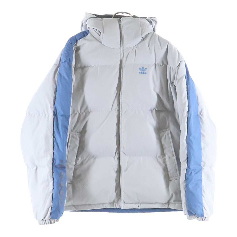 adidas(アディダス) ロゴ リバーシブル ダウンジャケット フーディ ブルー/グレー IU4828