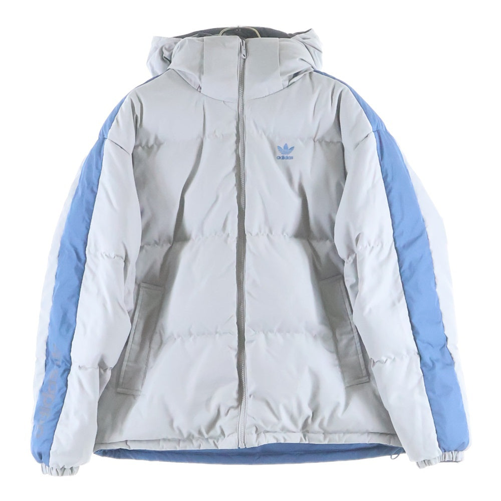 adidas(アディダス) ロゴ リバーシブル ダウンジャケット フーディ ブルー/グレー IU4828