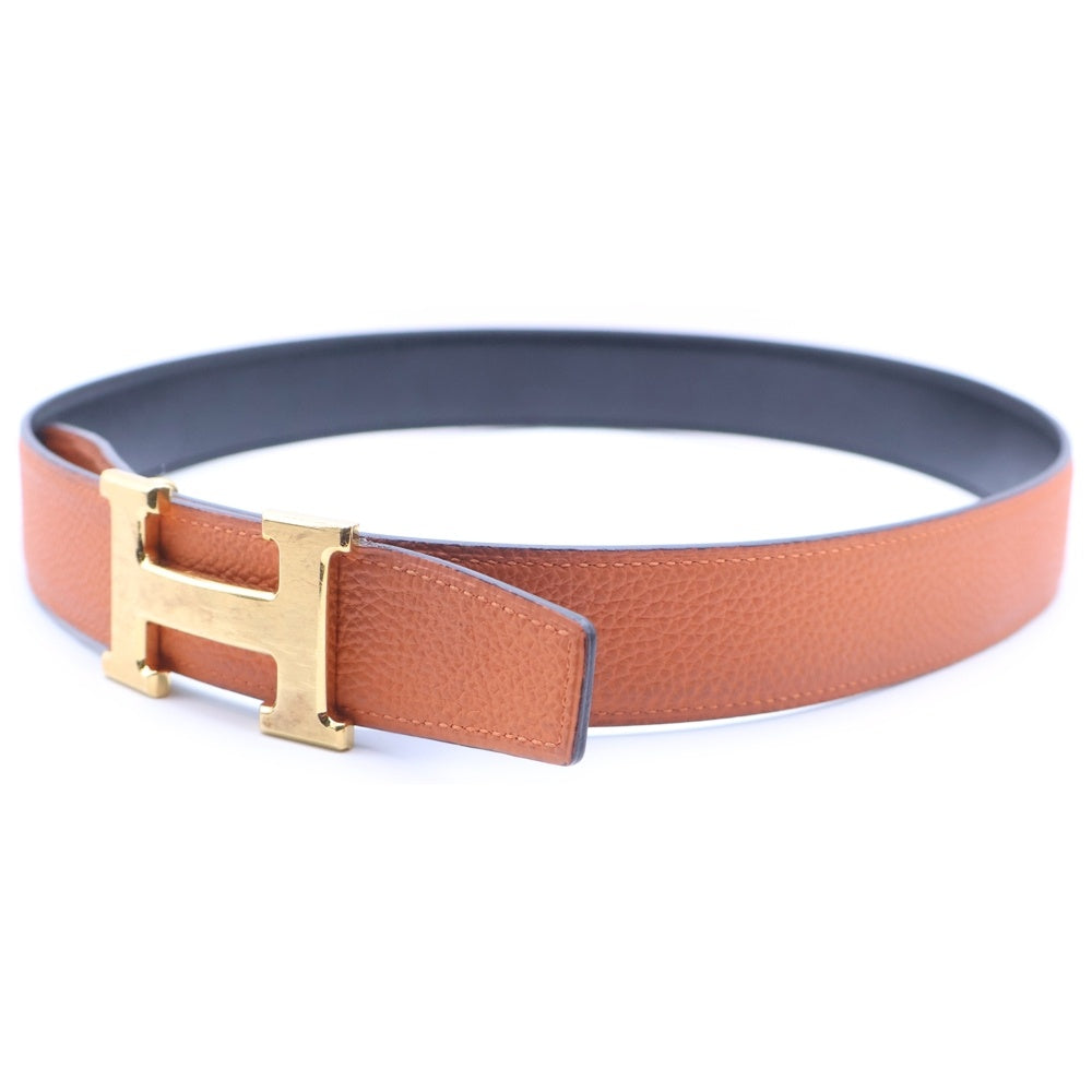 HERMES(エルメス) コンスタンス Hバックル Y刻印 ゴールド金具 レザー ベルト ブラック/オレンジ レディース