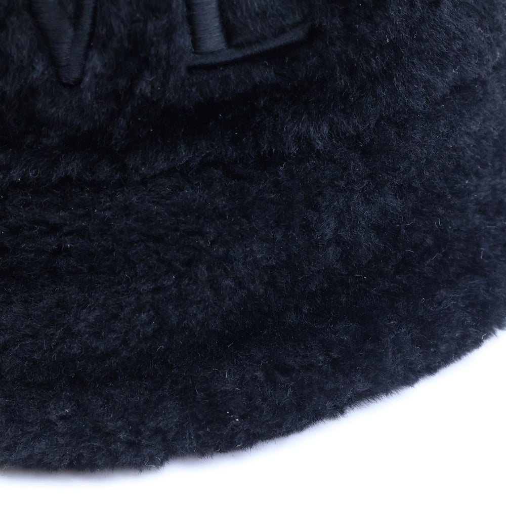 LOEWE(ロエベ) ロゴ刺繍 シアリング ラムレザー ファー バケットハット ブラック レディース K820HB1X70