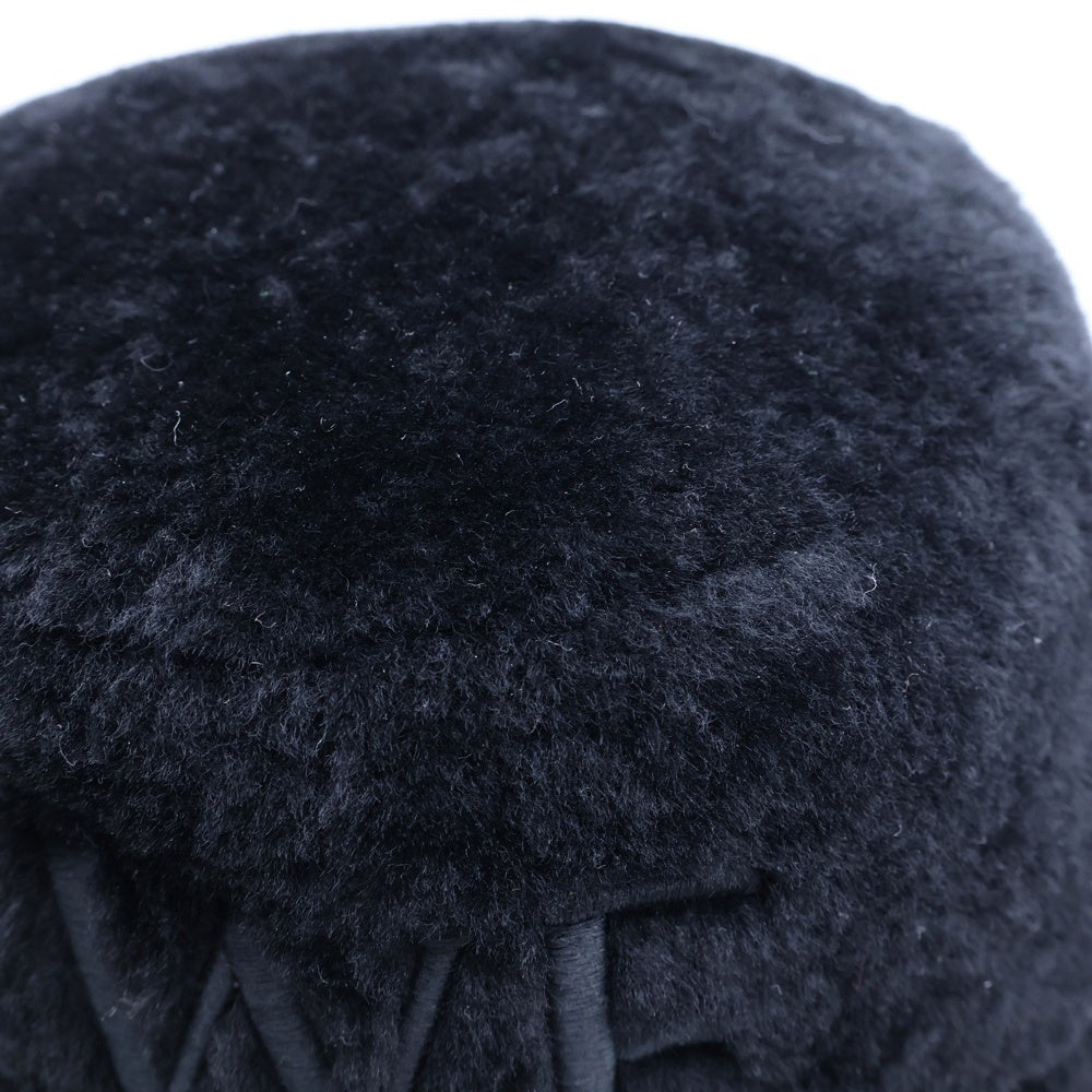 LOEWE(ロエベ) ロゴ刺繍 シアリング ラムレザー ファー バケットハット ブラック レディース K820HB1X70