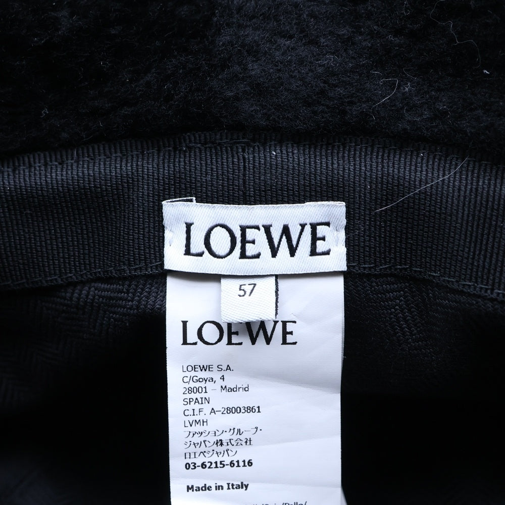 LOEWE(ロエベ) ロゴ刺繍 シアリング ラムレザー ファー バケットハット ブラック レディース K820HB1X70