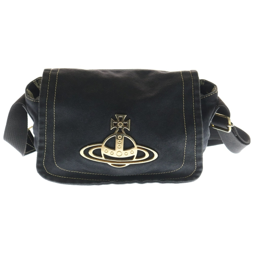 Vivienne Westwood(ヴィヴィアンウエストウッド) ビッグオーブロゴ デニムショルダーバッグ ブラック レディース