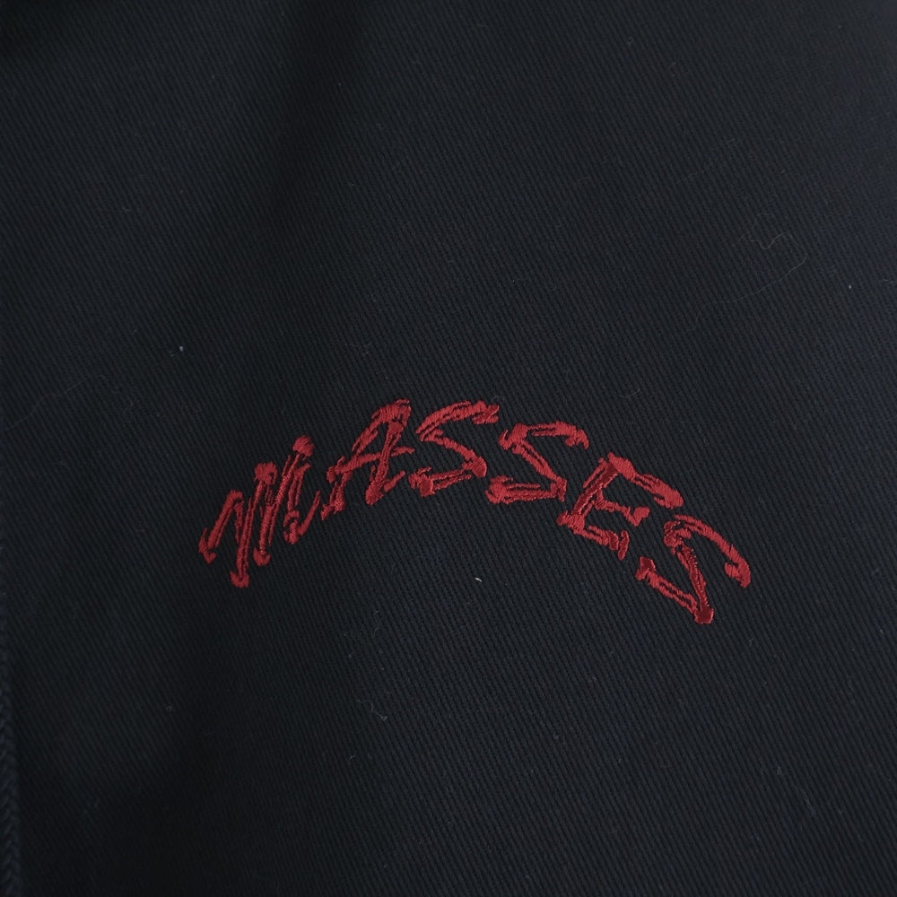 MASSES(マシス) 両面ロゴ刺繍 裏キルティング地 フーデッドワークジャケット ブルゾンジャケット ブラック