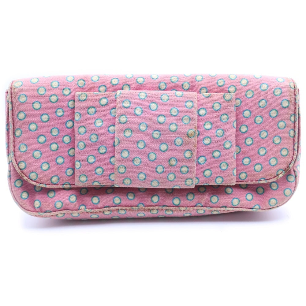 miumiu(ミュウミュウ) ドットデザイン ゴールドメタルロゴ クラッチバッグ 長財布 ピンク レディース