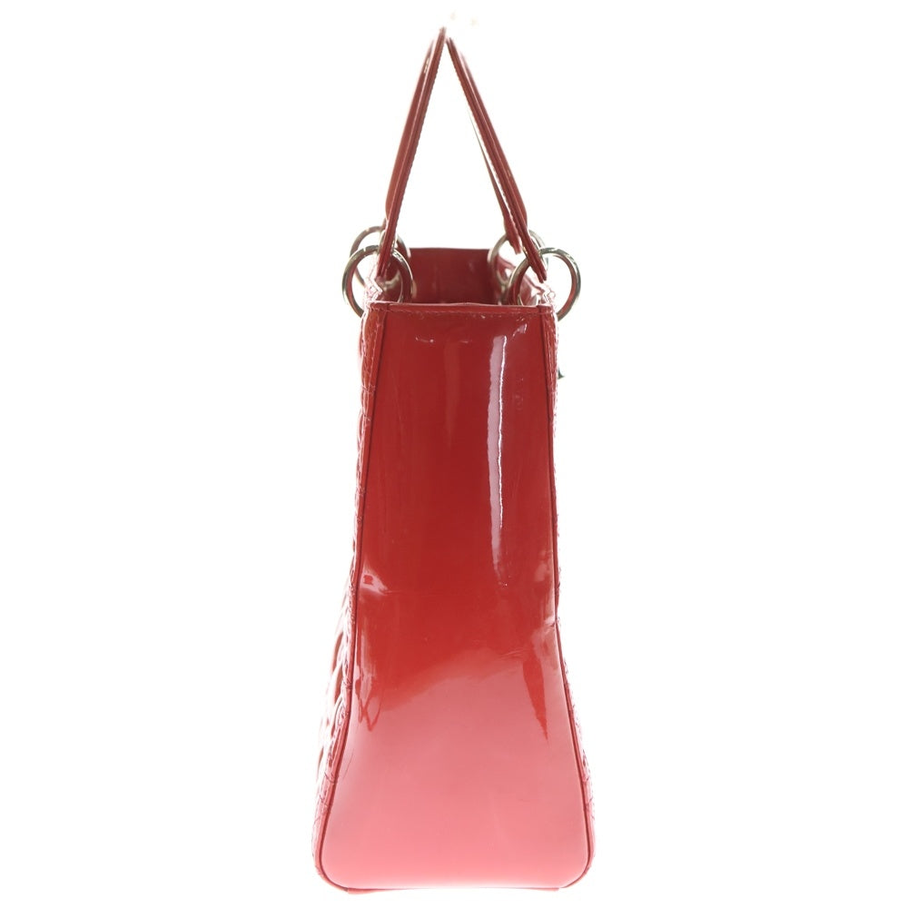 Christian Dior(クリスチャンディオール) LADY DIOR VRB44551 レディディオール ラージ エナメルハンドバッグ 2WAY ショルダーバッグ レッド