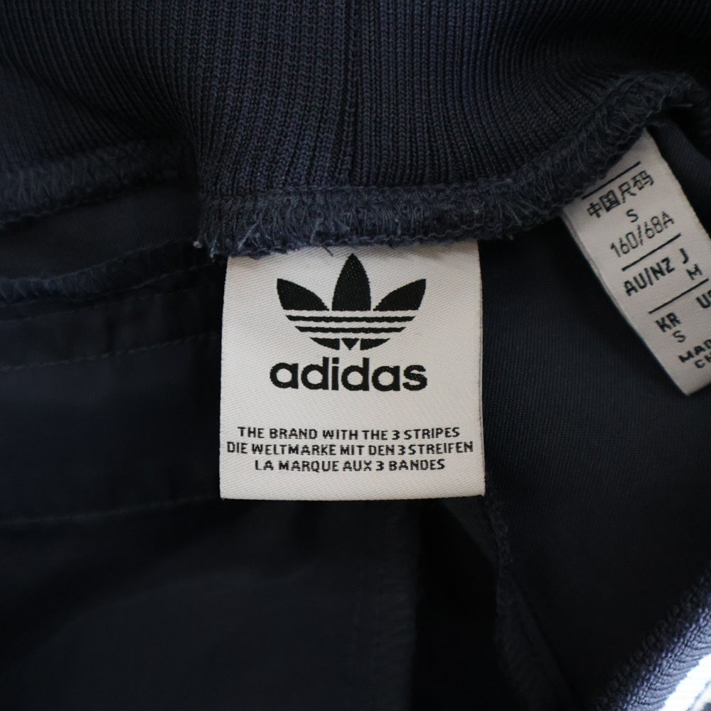 adidas(アディダス) フロントワンポイントロゴ刺繍 ワイドレッグトラックパンツ ネイビー レディース JC7758