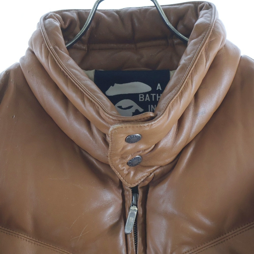 A BATHING APE(アベイシングエイプ) 2004 ×PEEL SLOWLY AND SEE LEATHER CLASSIC DOWN JACKET ピールスローリーアンドシー シープスキン ダブルジップ レザーダウンジャケット ブラウン