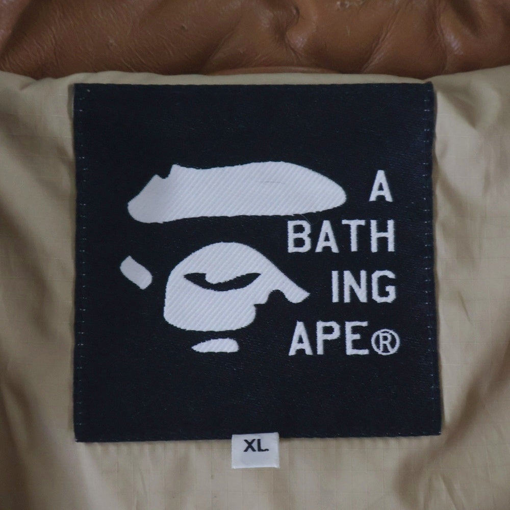 A BATHING APE(アベイシングエイプ) 2004 ×PEEL SLOWLY AND SEE LEATHER CLASSIC DOWN JACKET ピールスローリーアンドシー シープスキン ダブルジップ レザーダウンジャケット ブラウン