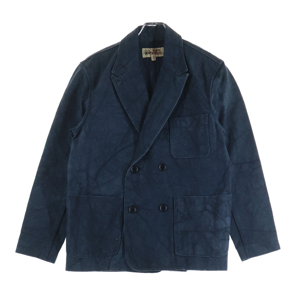 STUSSY(ステューシー) × WRANGLER CANVAS DOUBLE BREASTED JACKET 115613 ラングラー キャンバス ダブルテーラードジャケット ブルー