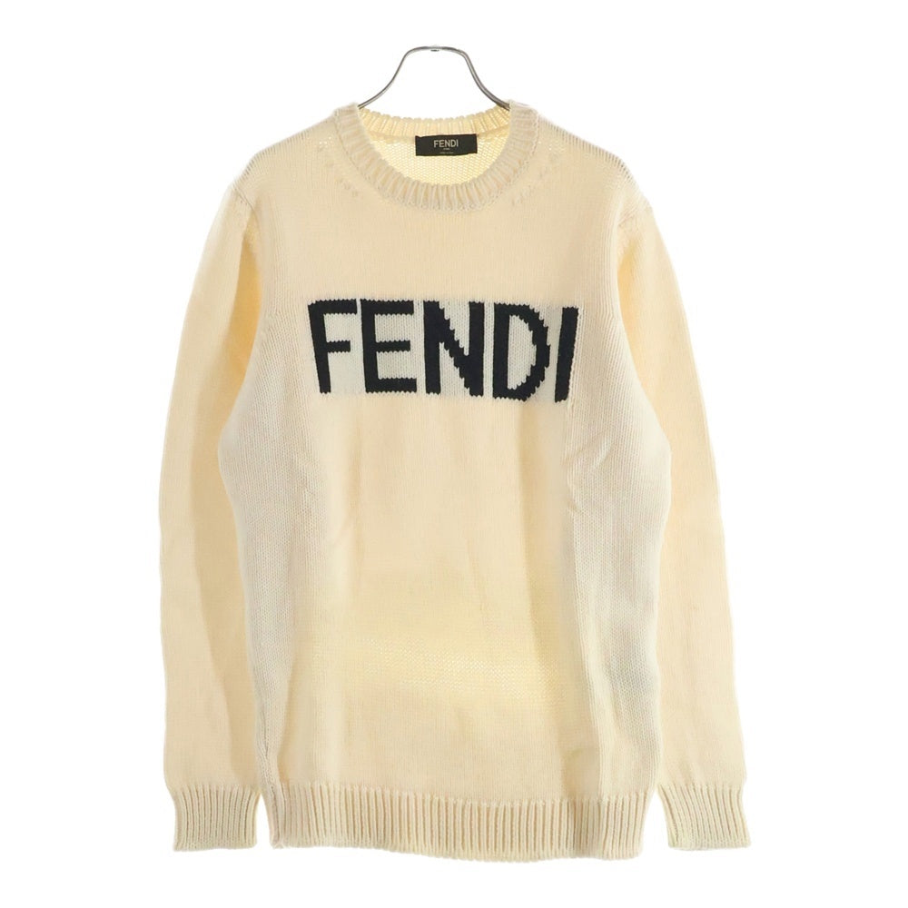 FENDI(フェンディ) ロントロゴエンブロイダリー クルーネックニットセーター ホワイト FZZ2387 A3M3