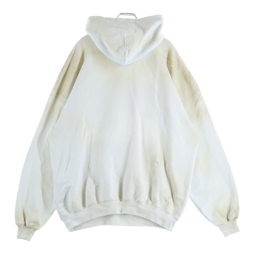 BALENCIAGA(バレンシアガ) 23SS SKATER HOODIE クラッシュダスト加工ワッペンプルオーバースウェットパーカー アイボリー 739024 TOVN3