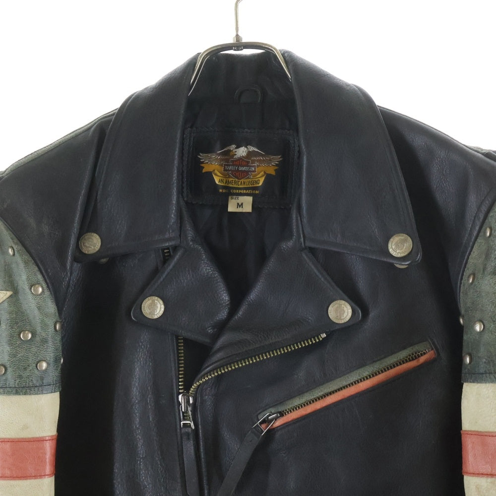 HARLEY DAVIDSON(ハーレーダビッドソン) 90S ヴィンテージ スタッズ 星条旗 バックロゴレザージャケット 革ジャン ライダースジャケット ブラック 40345