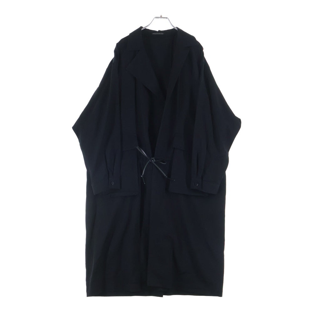 Yohji Yamamoto + NOIR(ヨウジヤマモトプリュスノアール) スリット ウール ロングコート ブラック NH-C04-100