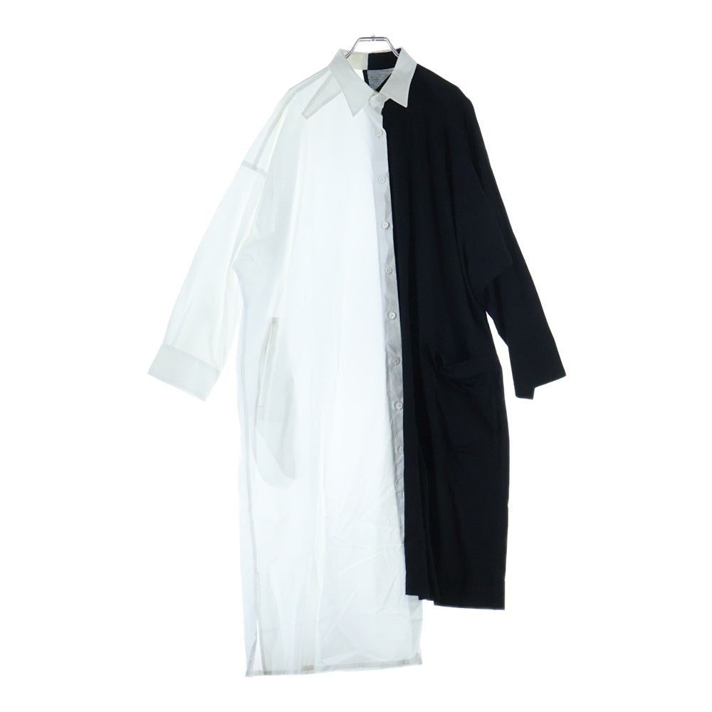 Yohji Yamamoto(ヨウジヤマモト) スペアカラー 切り替え ロングブラウス 長袖シャツ ホワイト/ブラック NH-B18-823
