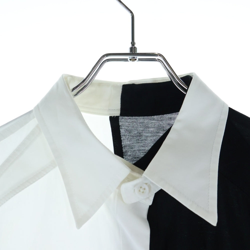 Yohji Yamamoto(ヨウジヤマモト) スペアカラー 切り替え ロングブラウス 長袖シャツ ホワイト/ブラック NH-B18-823