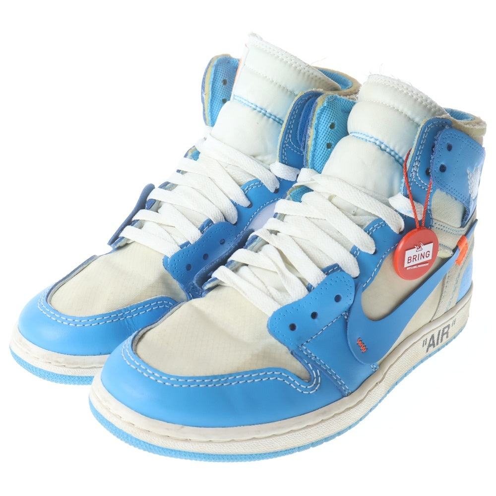 NIKE(ナイキ) × OFF-WHITE AIR JORDAN 1 POWDER BLUE UNC AQ0818-148 オフホワイト エアジョーダン1パウダーブルーハイカットスニーカー ホワイト/ブルー US6.5 /24.5cm レディース