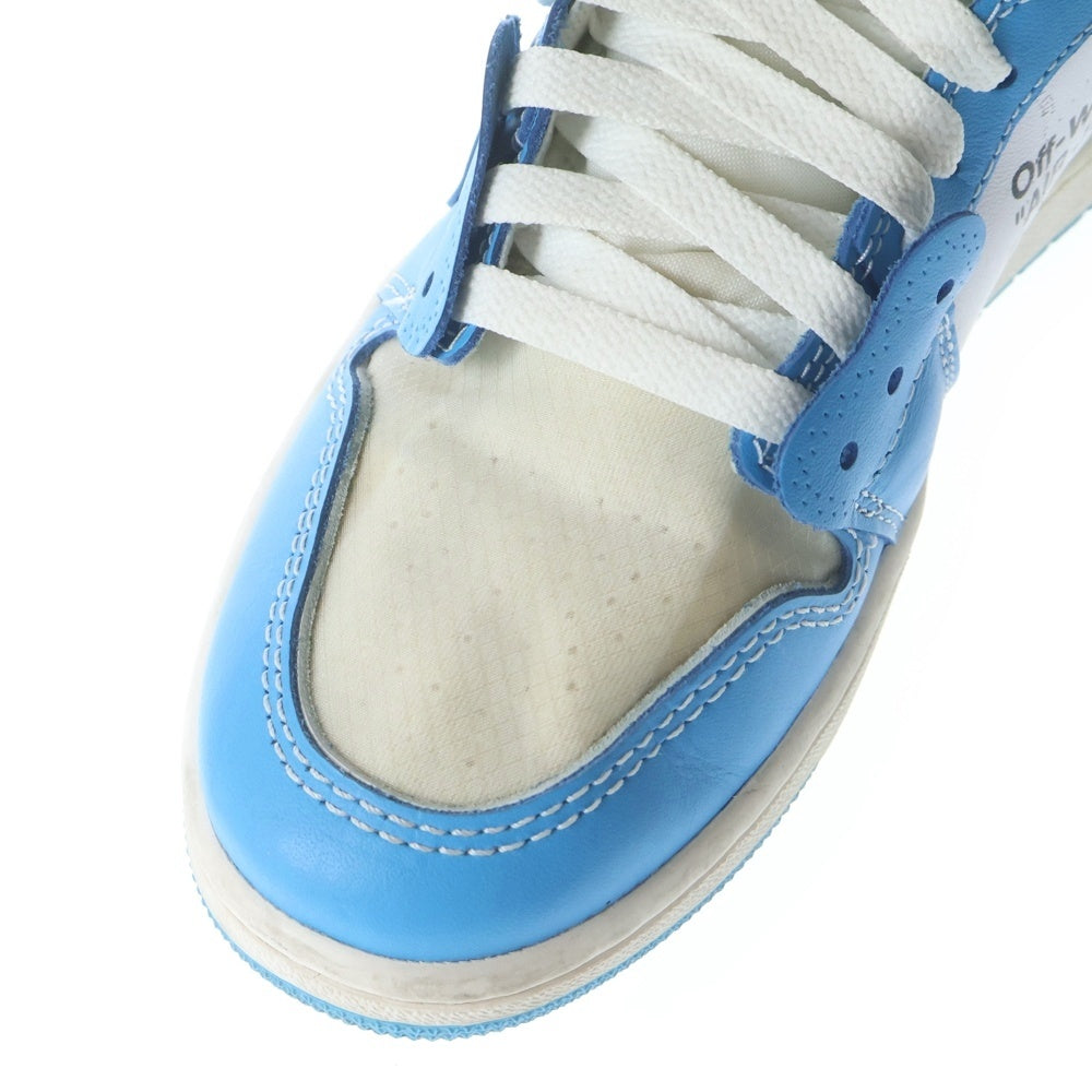 NIKE(ナイキ) × OFF-WHITE AIR JORDAN 1 POWDER BLUE UNC AQ0818-148 オフホワイト エアジョーダン1パウダーブルーハイカットスニーカー ホワイト/ブルー US6.5 /24.5cm レディース