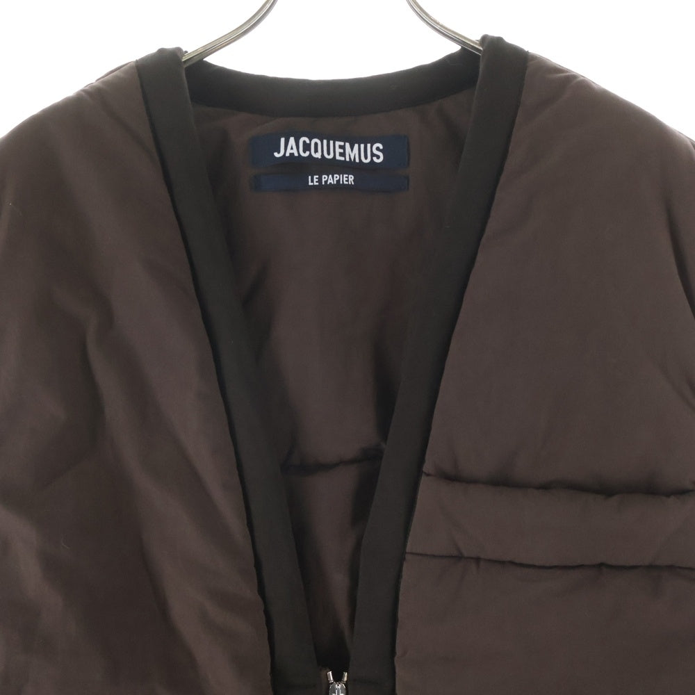 JACQUEMUS(ジャックムス) 22AW Le Papier Brown Padded Down Vest バックロゴジップアップ中綿ベスト ブラウン