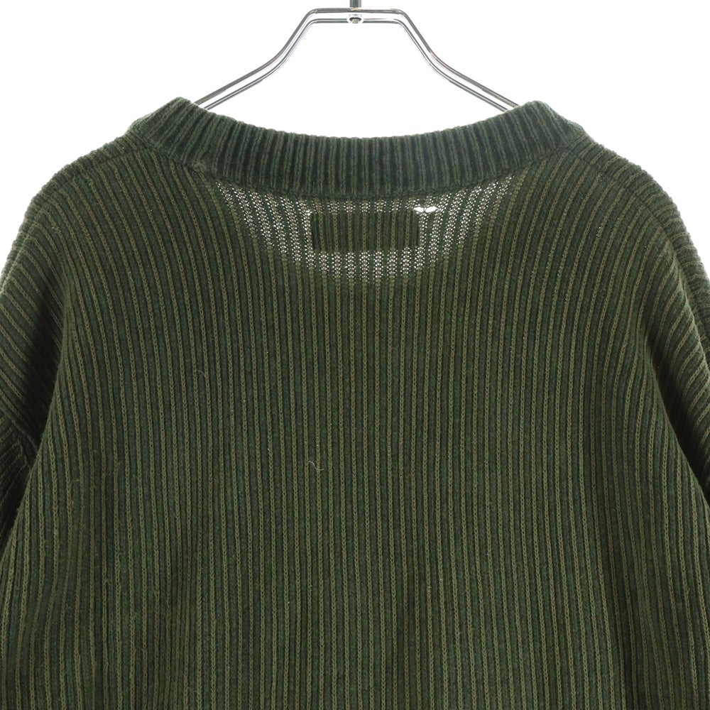 STONE ISLAND(ストーンアイランド) 25AW ウール ストライプ 袖ロゴ ワッペン クルーネックニット カーキ 815508A3