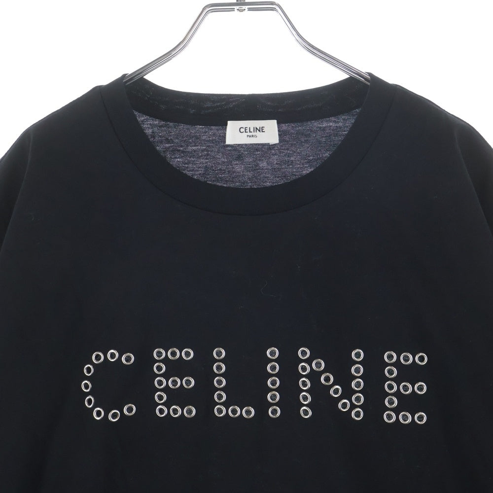 CELINE(セリーヌ) ロゴスタッズ 半袖シャツ カットソー クルーネック Tシャツ ブラック 2X41C671Q