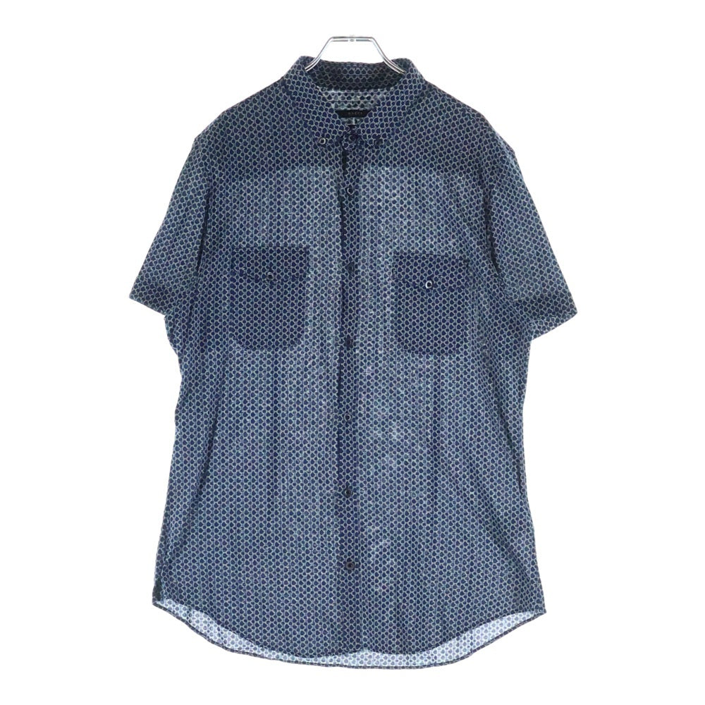 GUCCI(グッチ) シルク ワークシャツ 半袖シャツ カットソー ボタンダウン 総柄 ネイビー 232150 Z7536