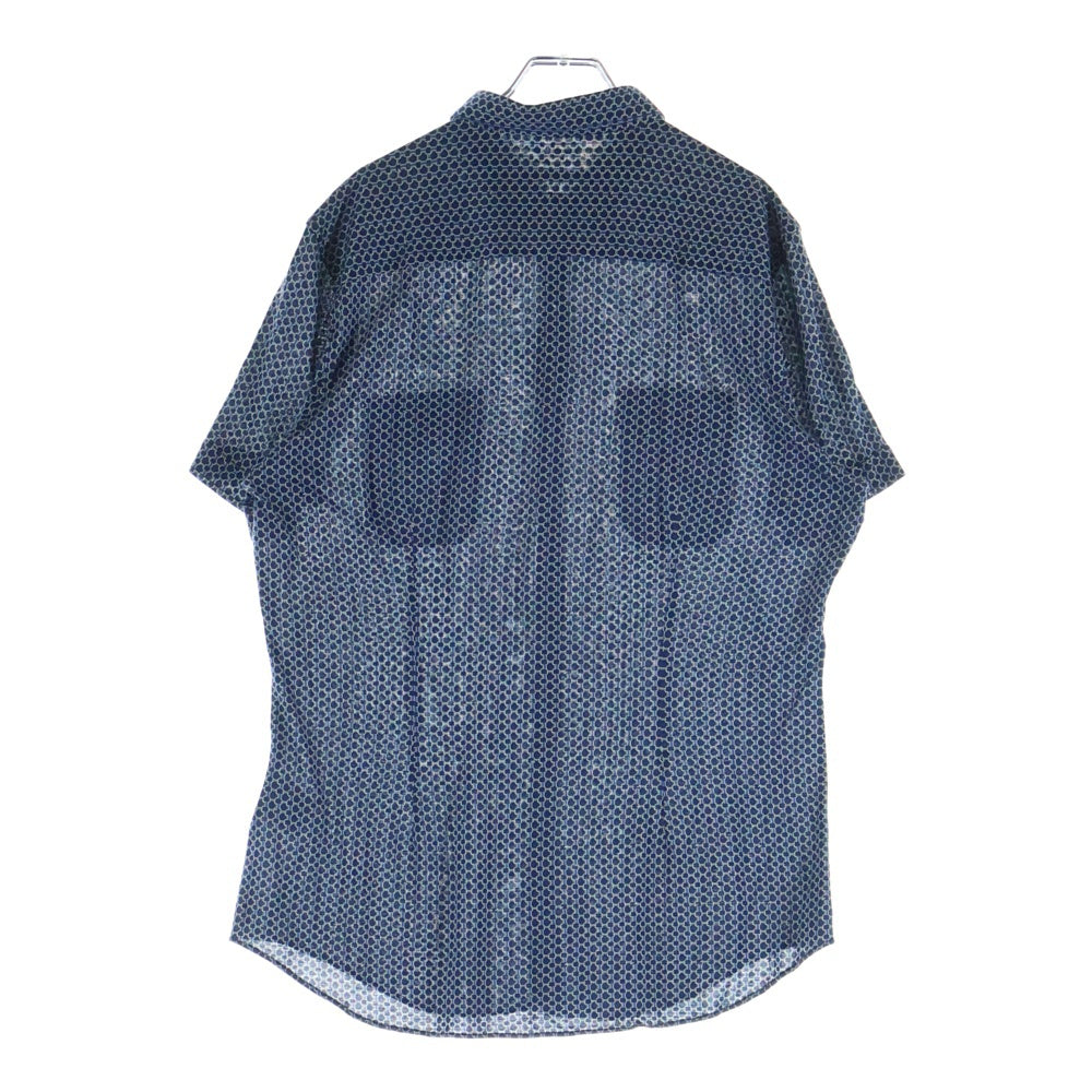 GUCCI(グッチ) シルク ワークシャツ 半袖シャツ カットソー ボタンダウン 総柄 ネイビー 232150 Z7536