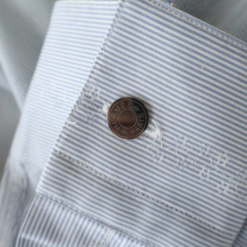 HERMES(エルメス) セリエボタン ドレスシャツ 長袖シャツ カットソー フラワーライン ボーダー グレー