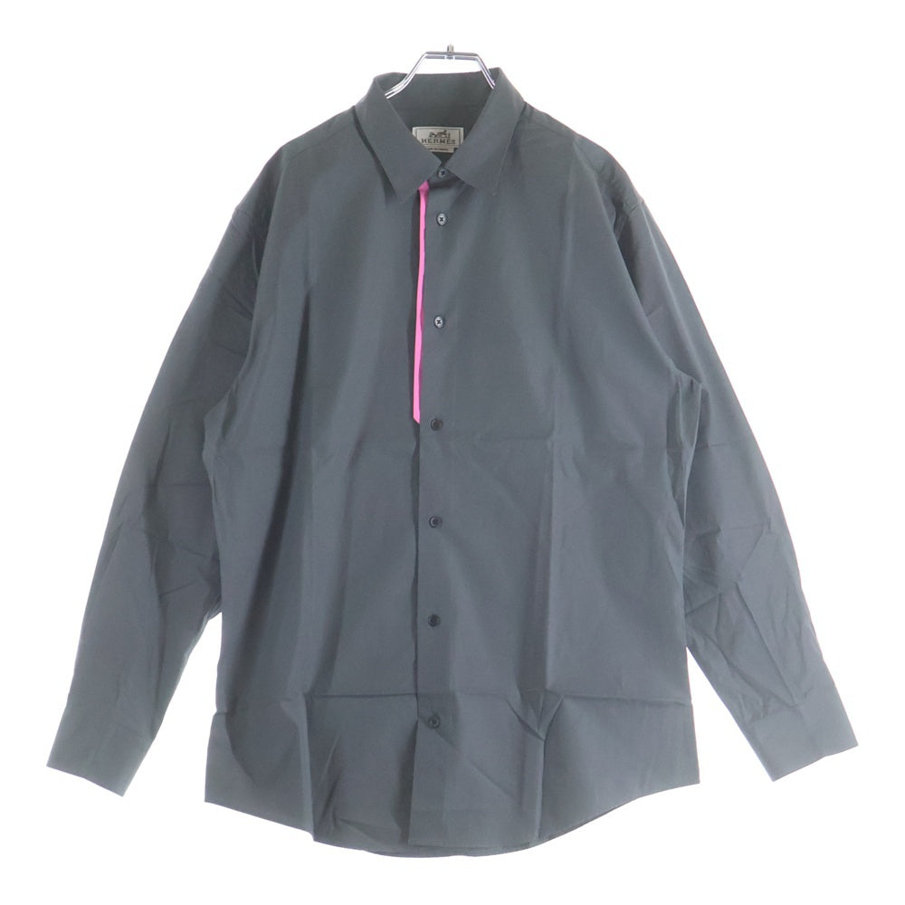 HERMES(エルメス) セリエボタン ドレスシャツ 長袖fシャツ カットソー ピンクライン チャコールグレー