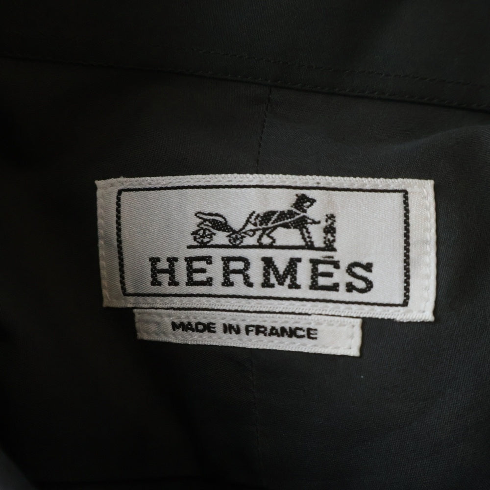 HERMES(エルメス) セリエボタン ドレスシャツ 長袖fシャツ カットソー ピンクライン チャコールグレー