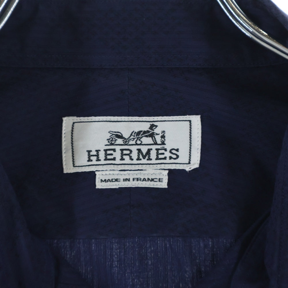 HERMES(エルメス) セリエボタン ドレスシャツ 長袖シャツ カットソー H総柄 ネイビー